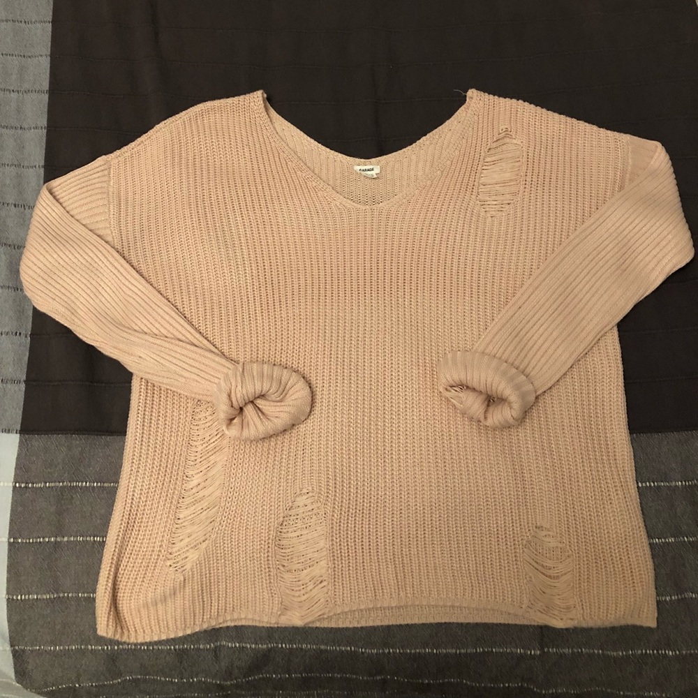Garage Distressed Knit Top Light Pink Sz XS